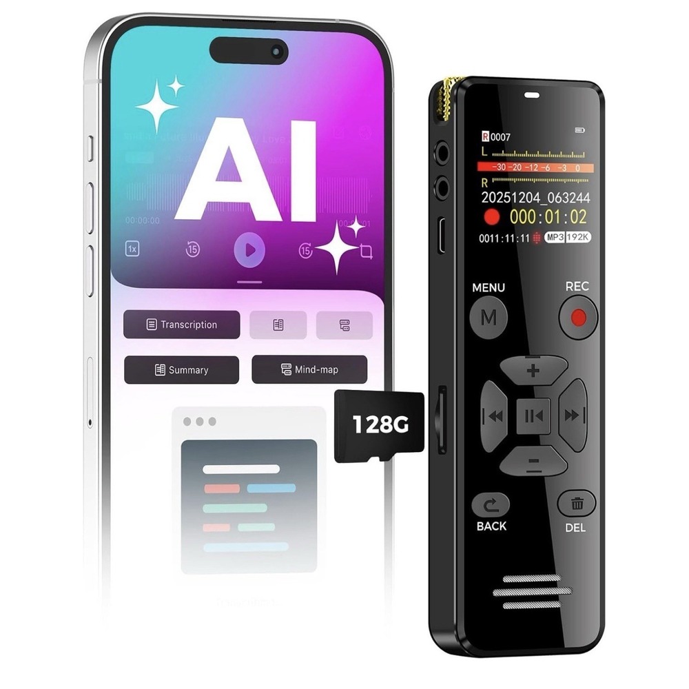 Yivida AI Digital Voice Recorder 128GB Transcribe Audio Note Taker Tech